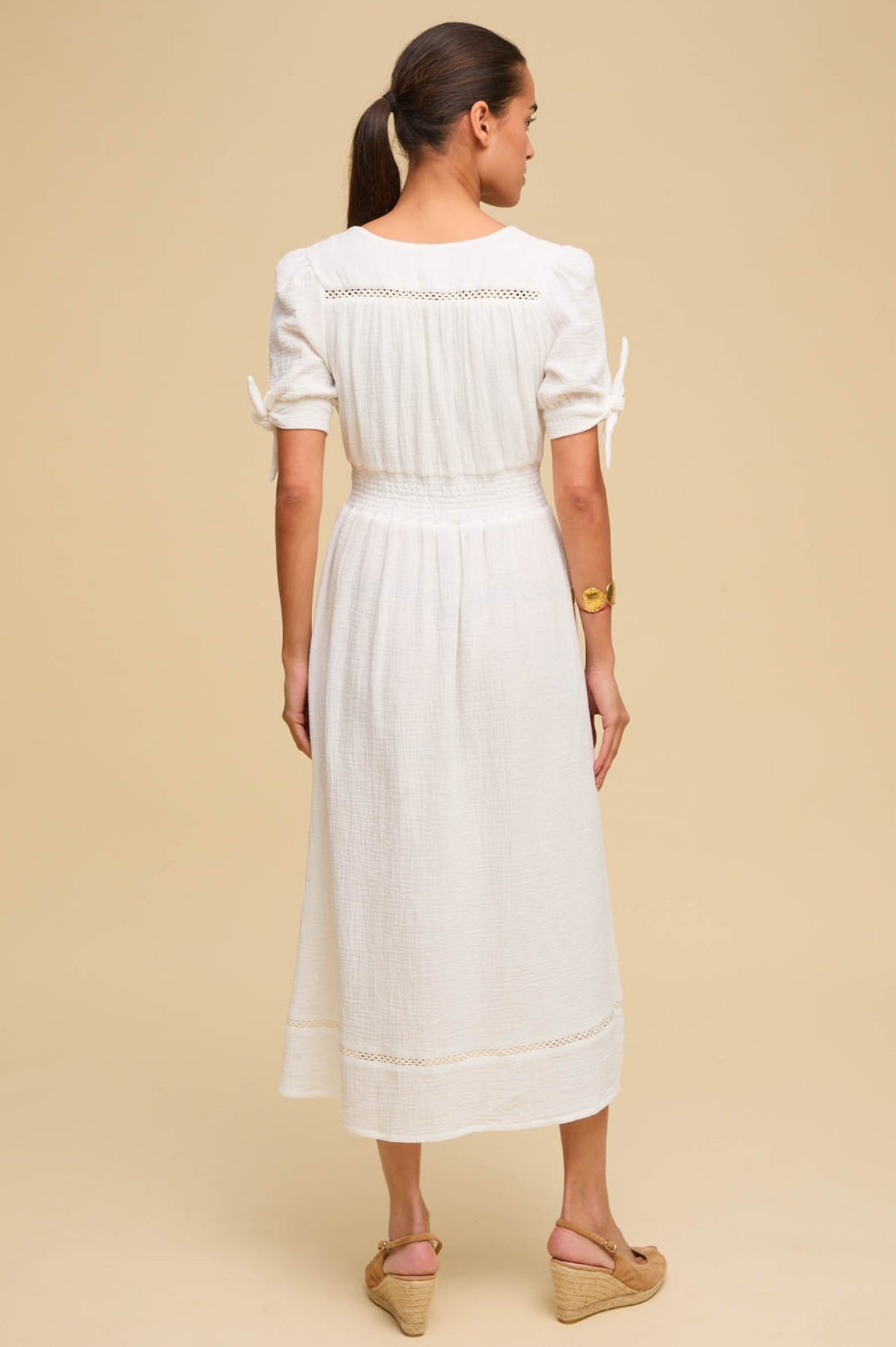 Olga Cotton Cheesecloth Dress Summer Short Sleeve White