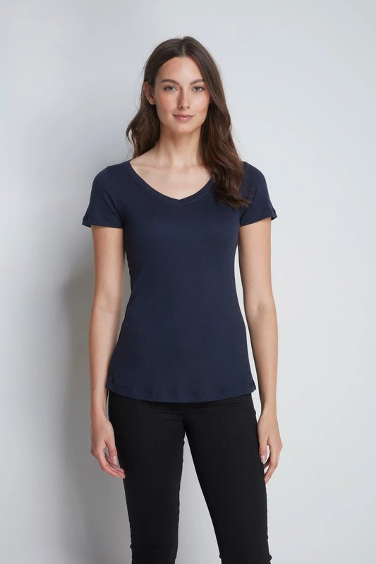 V Neck Cotton Modal Blend T-shirt Navy