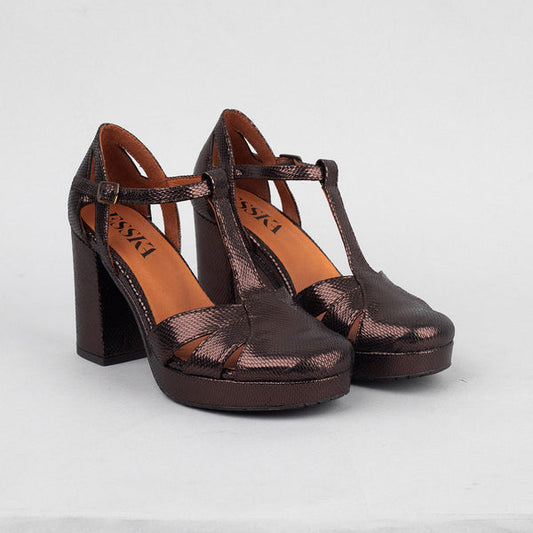 Dark brown leather heeled sandals
