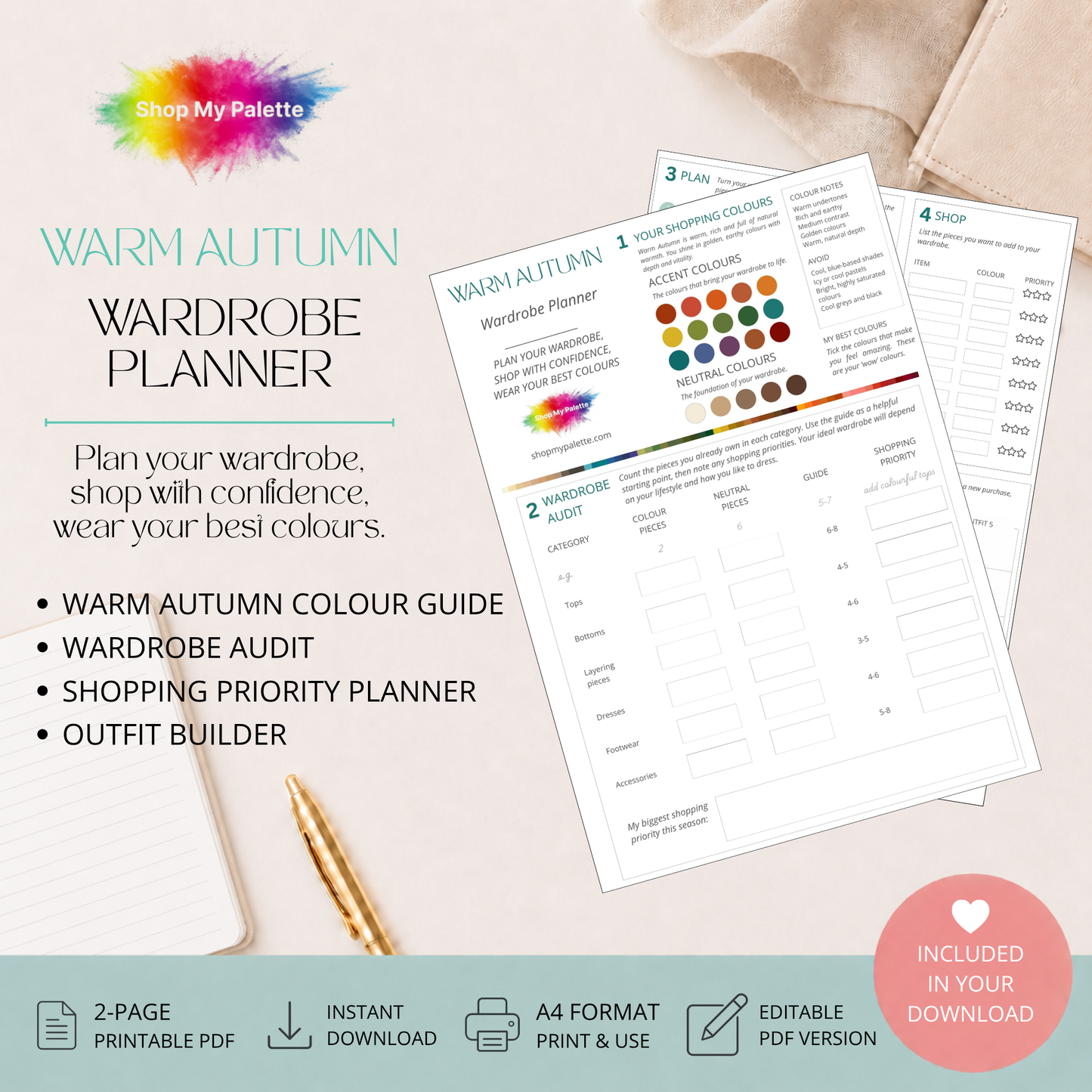 Warm Autumn wardrobe planner digital download preview.