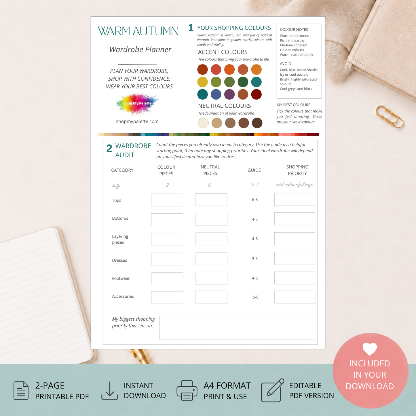 Warm Autumn Wardrobe Planner PDF