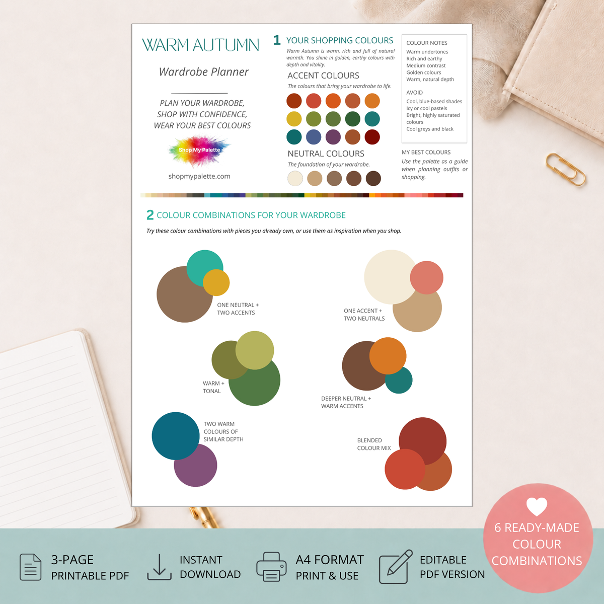 Warm Autumn Mini Wardrobe Planner PDF