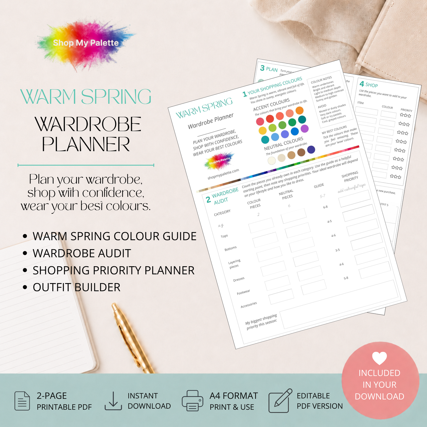 Warm Spring wardrobe planner digital download.