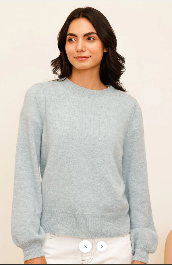 Alpaca Blend Puff Sleeve Jumper - Dusty Blue