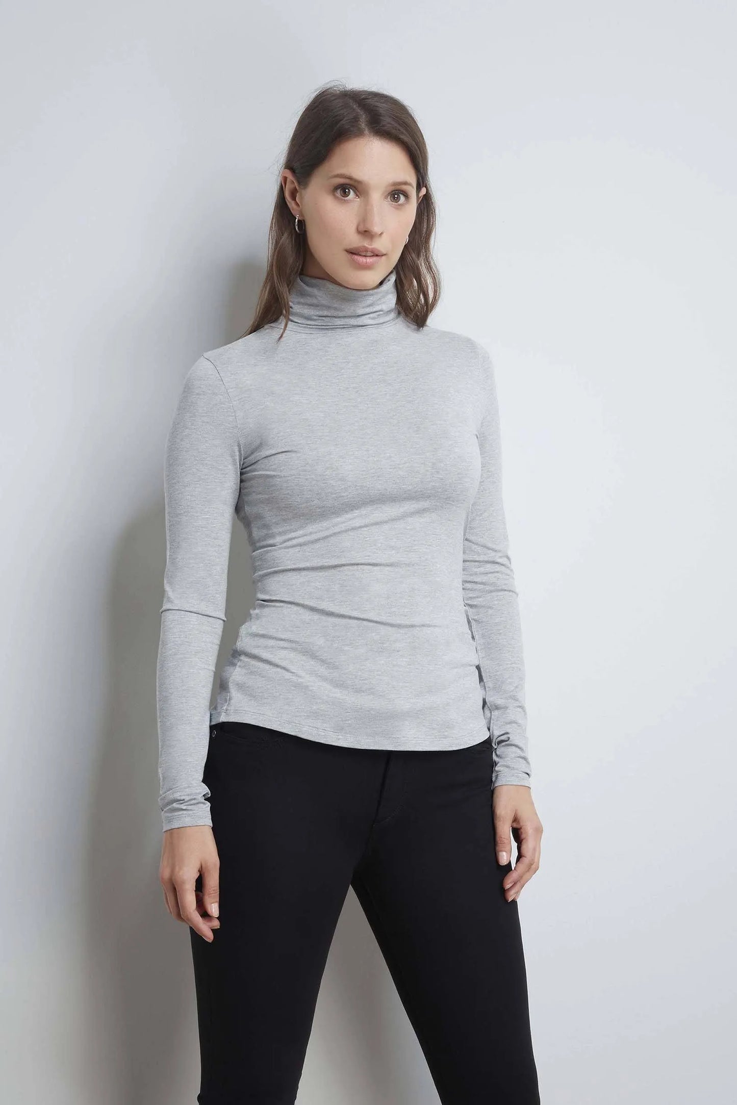 Roll Neck Micro Modal Top Silver