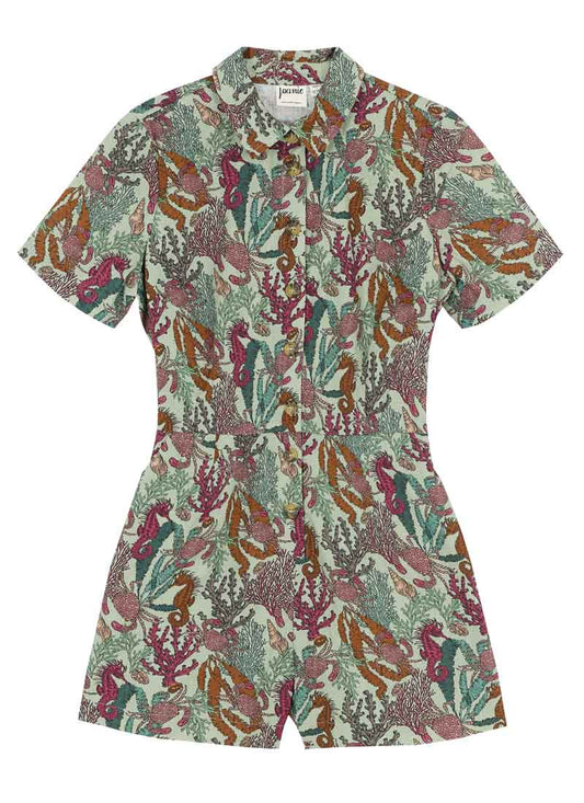 Aisling Sea Life Print Playsuit - Sustainable Organic Cotton (Green)