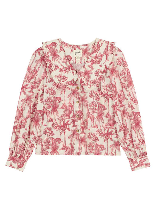 Alba Jungle Toile Print Peter Pan Collar Blouse - Sustainable Organic Cotton (Cream)