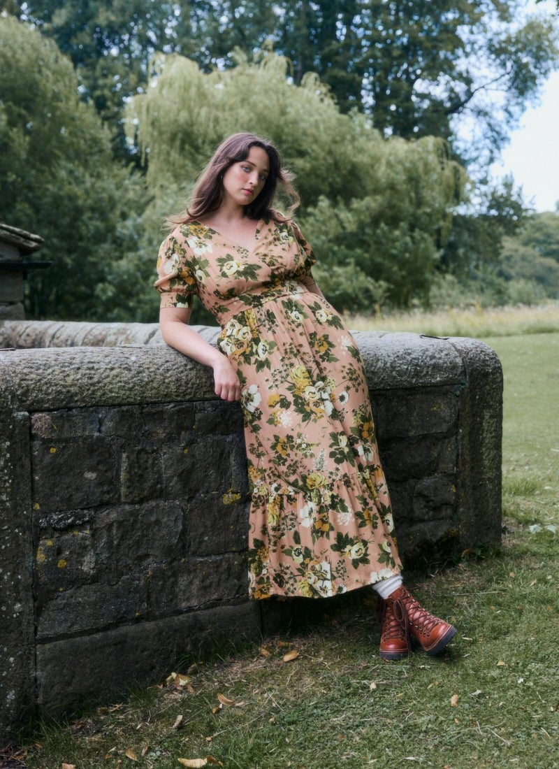 Albertine Floral Wallpaper Print Midaxi Dress (Yellow)