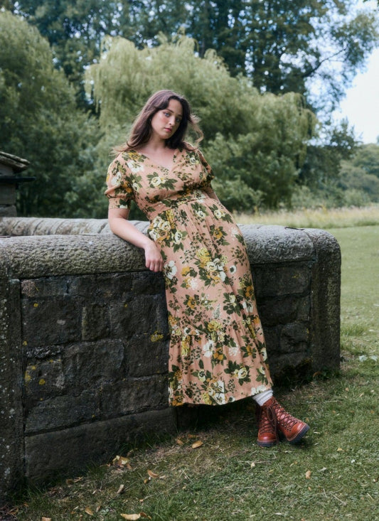 Albertine Floral Wallpaper Print Midaxi Dress (Yellow)