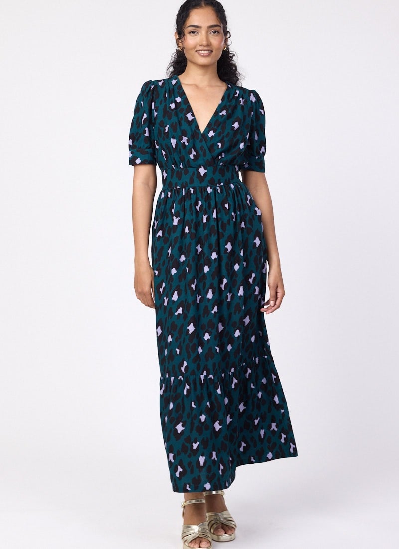 Albertine Leopard Print Midaxi Dress (Green)
