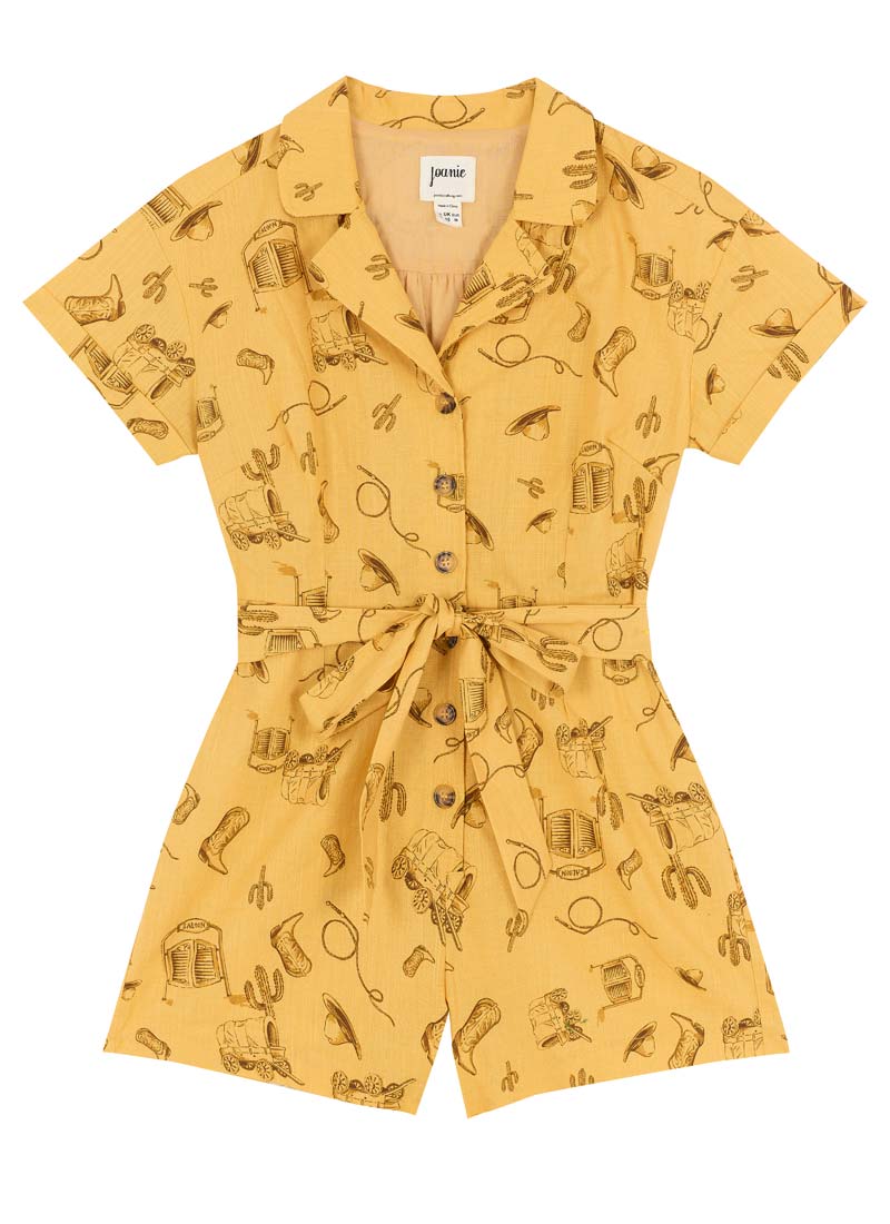 Alexandra Western Rodeo Print Playsuit - Sustainable Organic Cotton (Yellow)