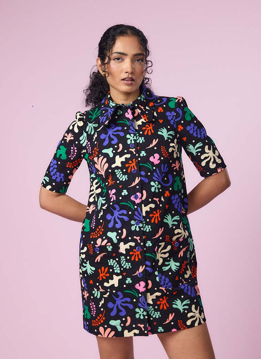 Anderson Modern Art Cut Out Print A-Line Shift Dress - Sustainable Organic Cotton (Black)