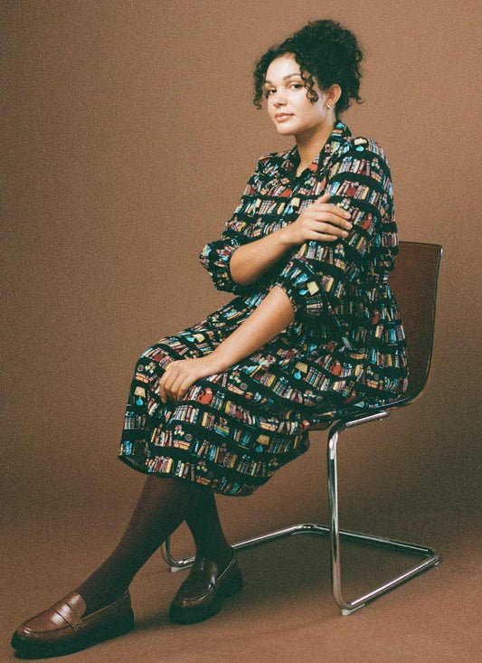 Andi Book Print Dress - Black