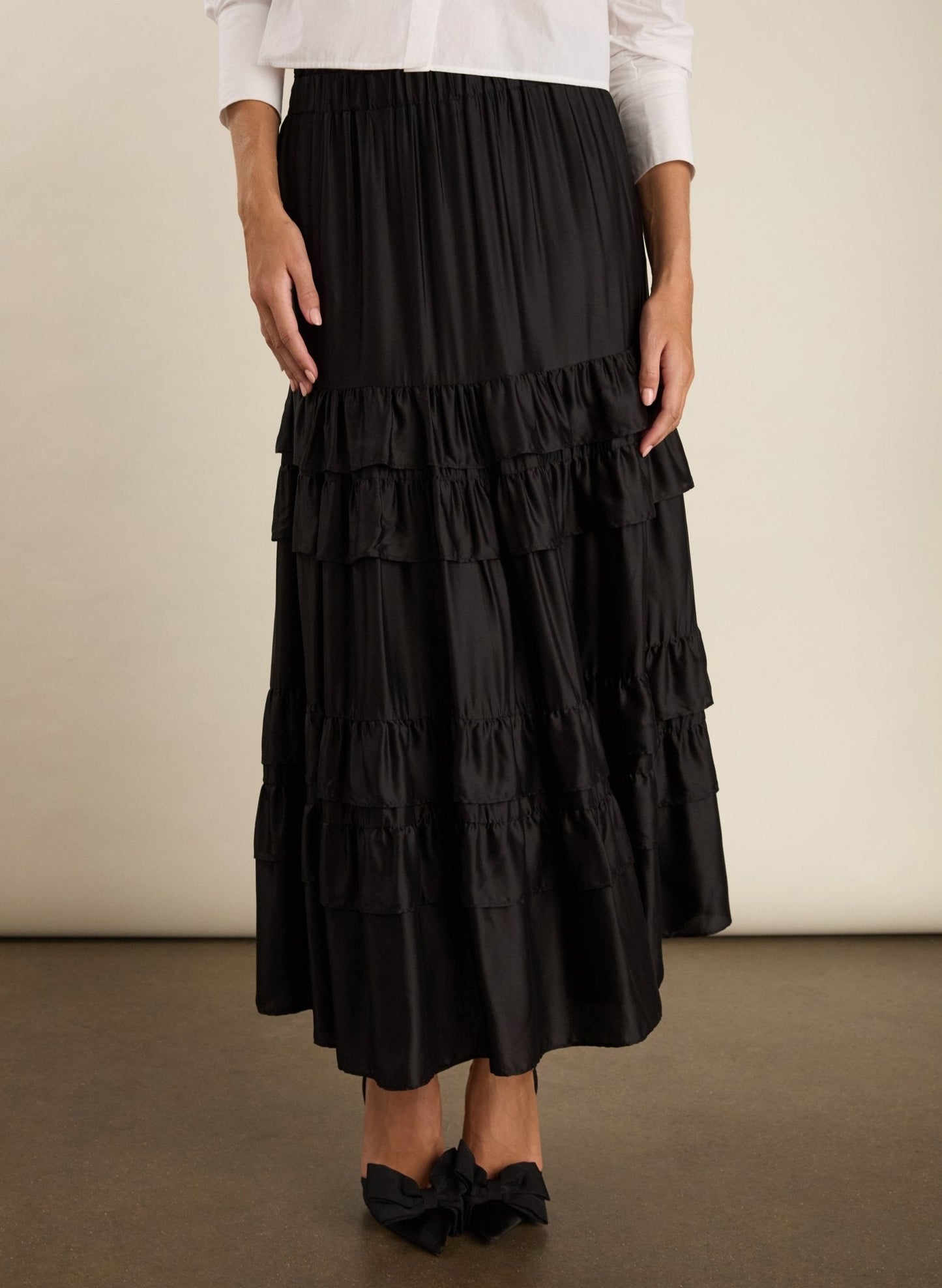 Angelica Ruffle Maxi Skirt / Caviar Black