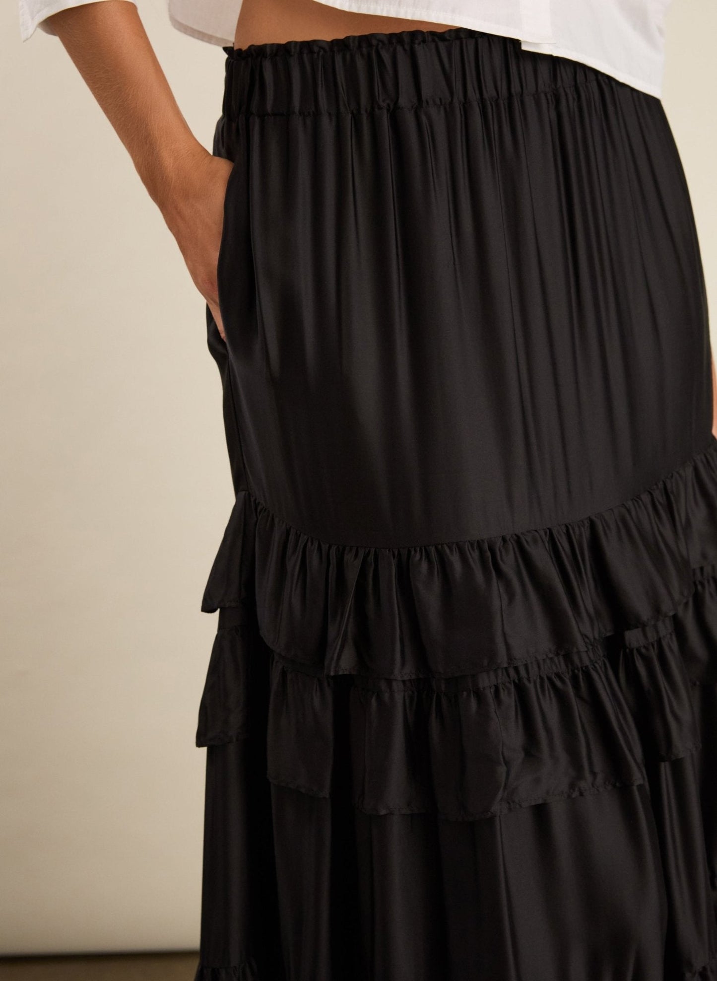 Angelica Ruffle Maxi Skirt / Caviar Black