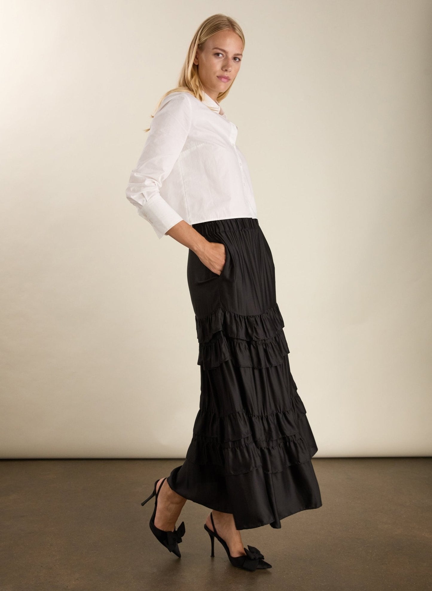 Angelica Ruffle Maxi Skirt / Caviar Black