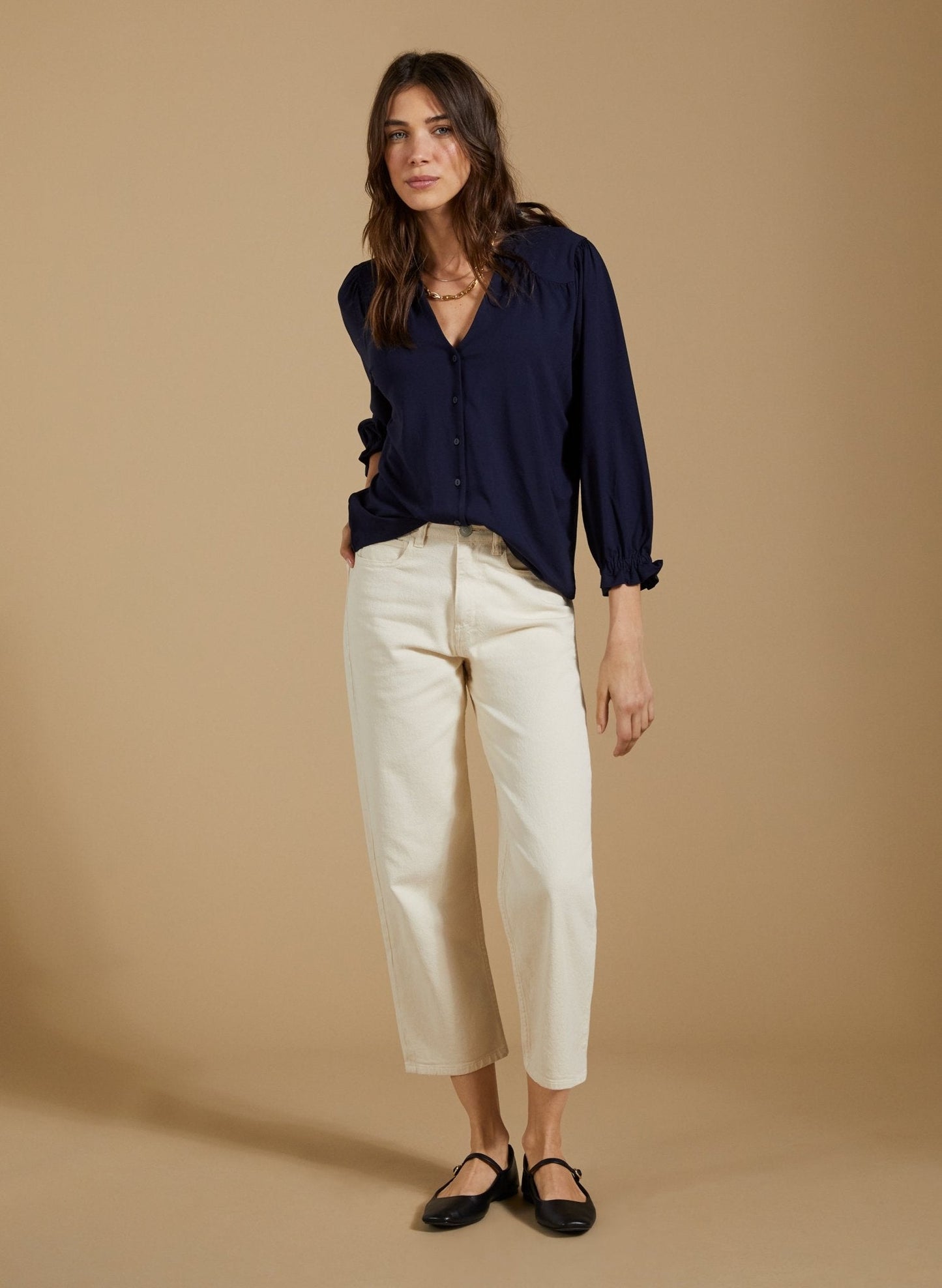 Annie Ruffle Collar Blouse / Classic Navy
