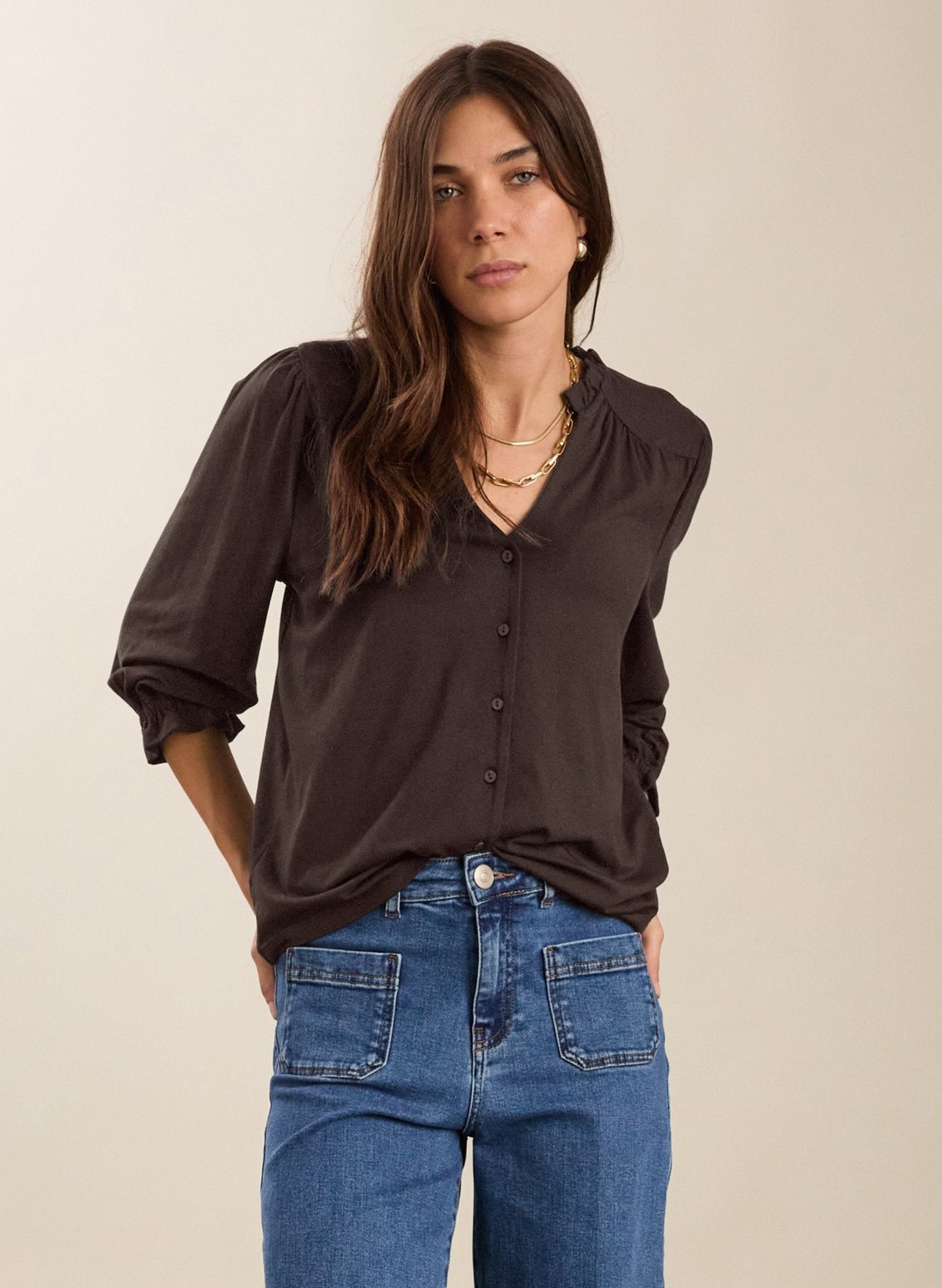 Chocolate brown blouse.