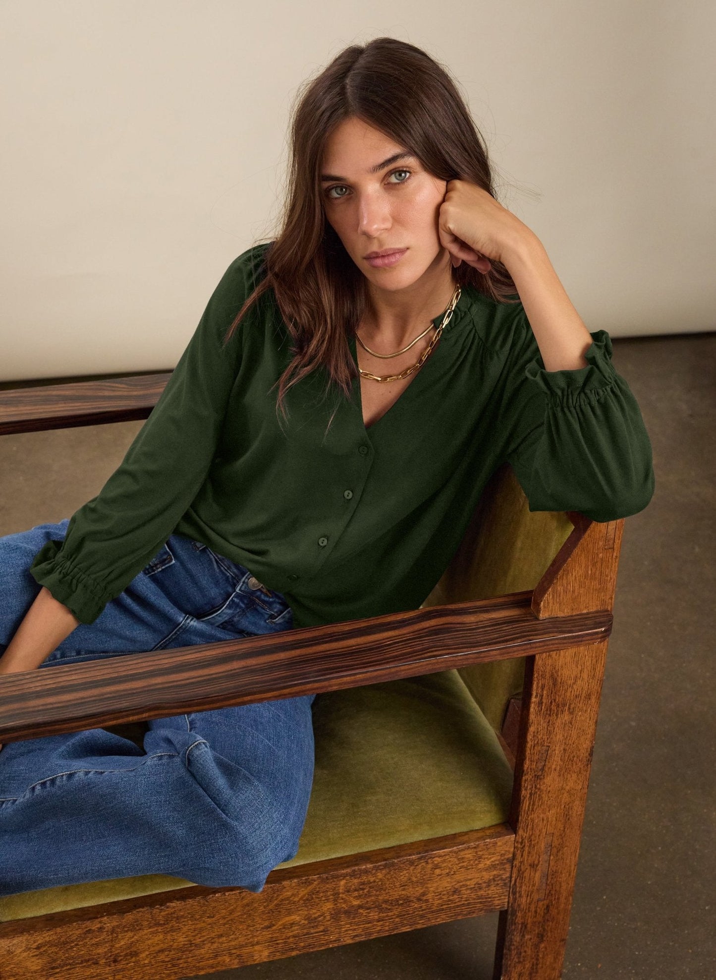 Annie Ruffle Collar Blouse / Khaki