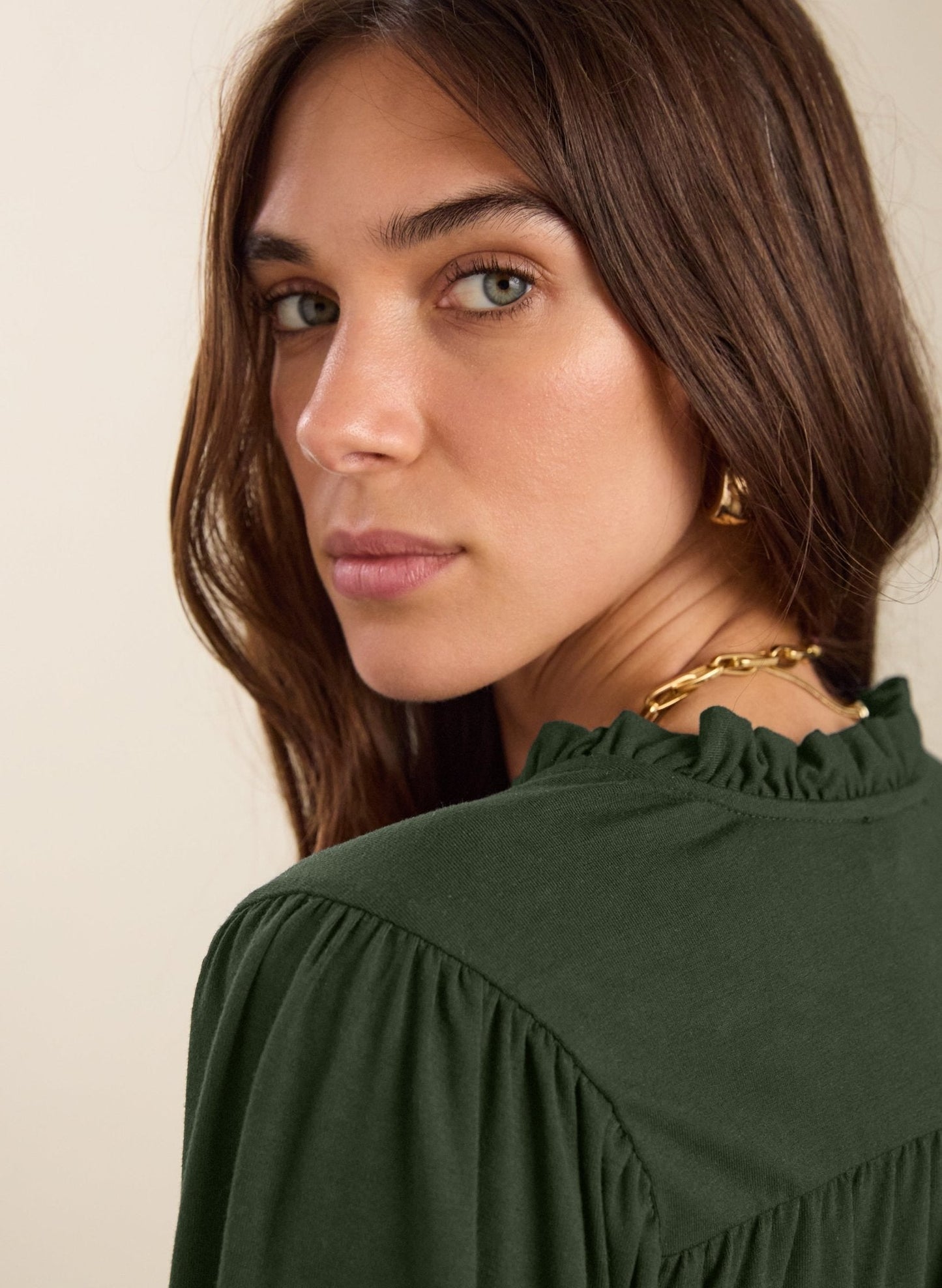 Annie Ruffle Collar Blouse / Khaki