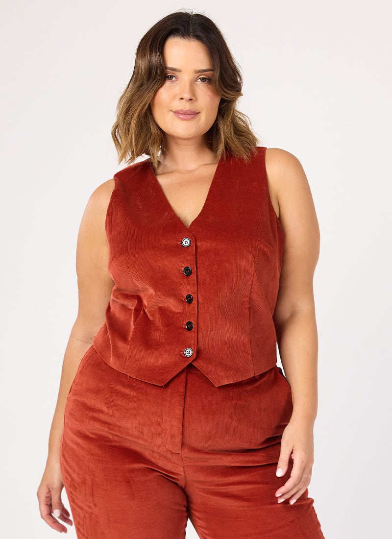 Annie Corduroy Waistcoat - Sustainable Organic Cotton (Orange)