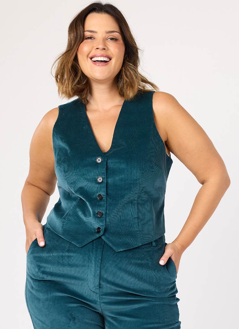 Annie Corduroy Waistcoat - Sustainable Organic Cotton (Blue)