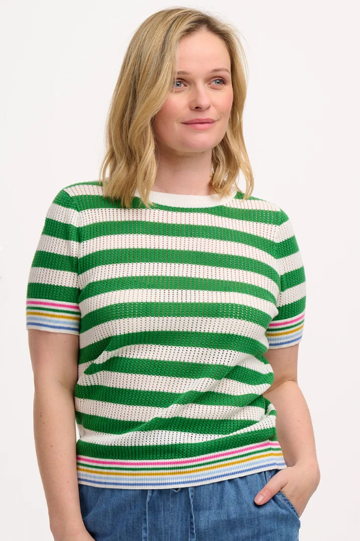 Arden Knit Top - Green/Off-White, Rainbow Tipping