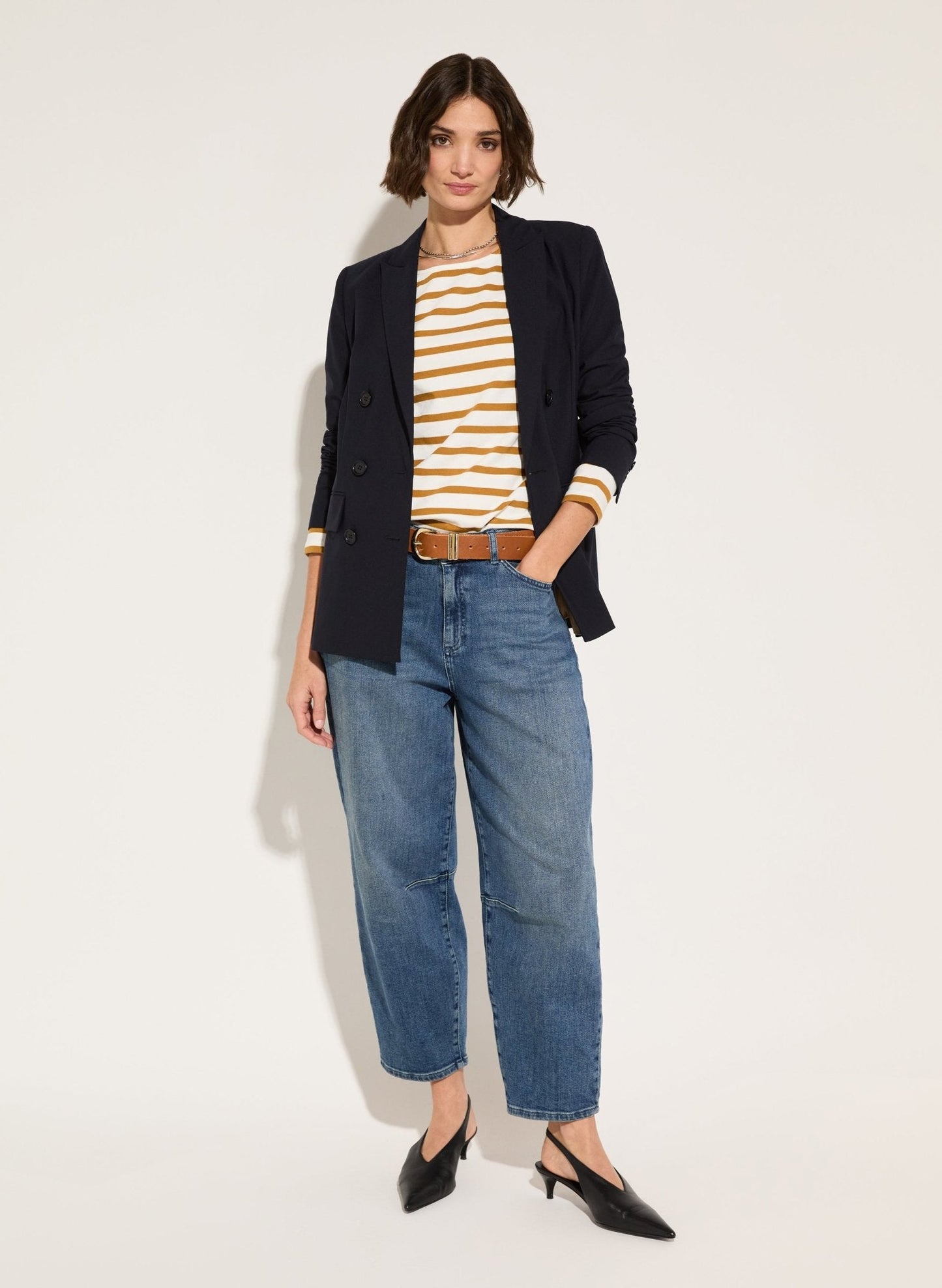 Ashley Organic Cotton Top / Soft White & Ochre