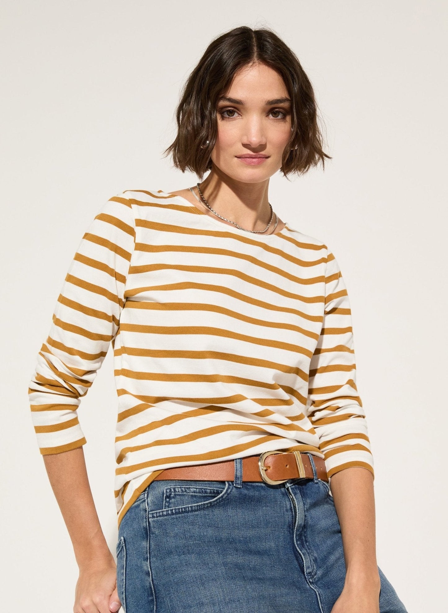 Ashley Organic Cotton Top / Soft White & Ochre