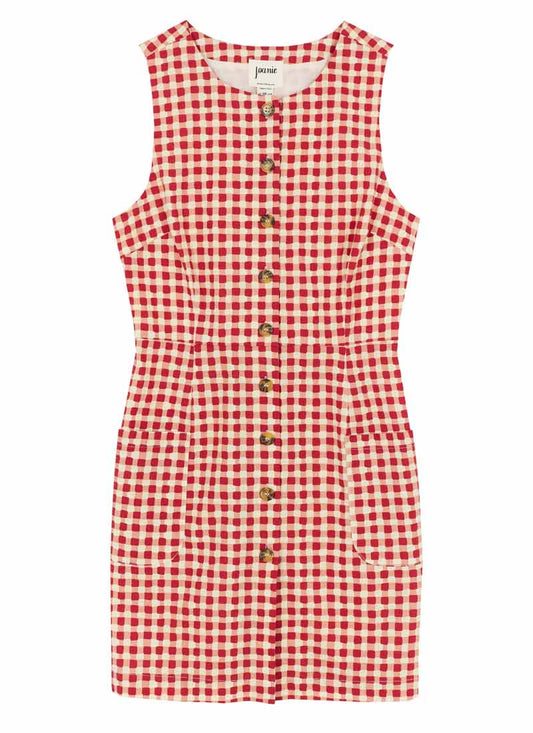 Ashley Gingham Boat Neck Mini Dress - Sustainable Organic Cotton (Red)