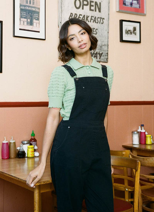 Leanne High Waist Dungarees - Black
