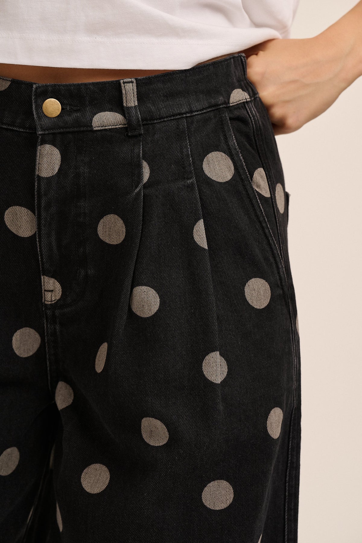 Ava Pleated Dot Jeans - Polka Dot