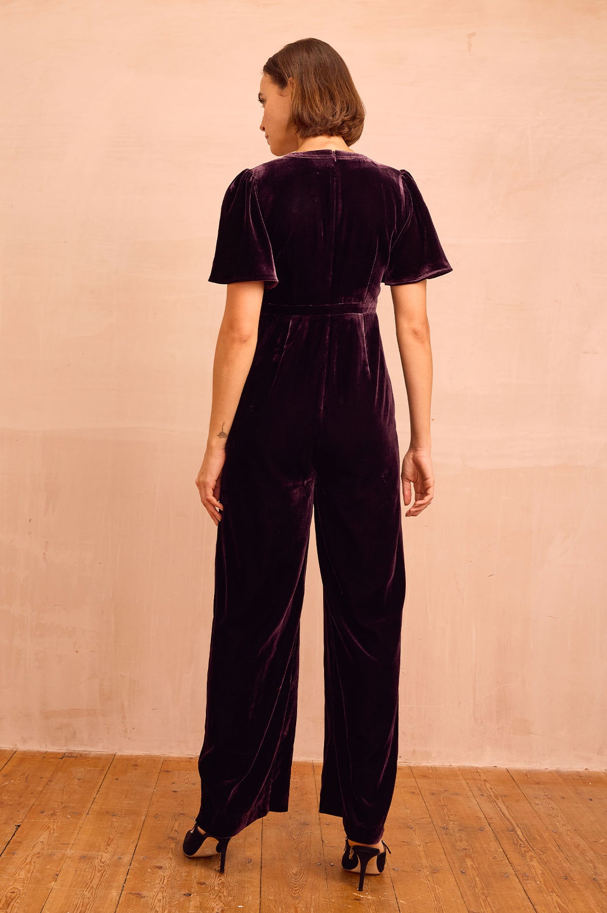 Anais Velvet V-Neck Purple Jumpsuit