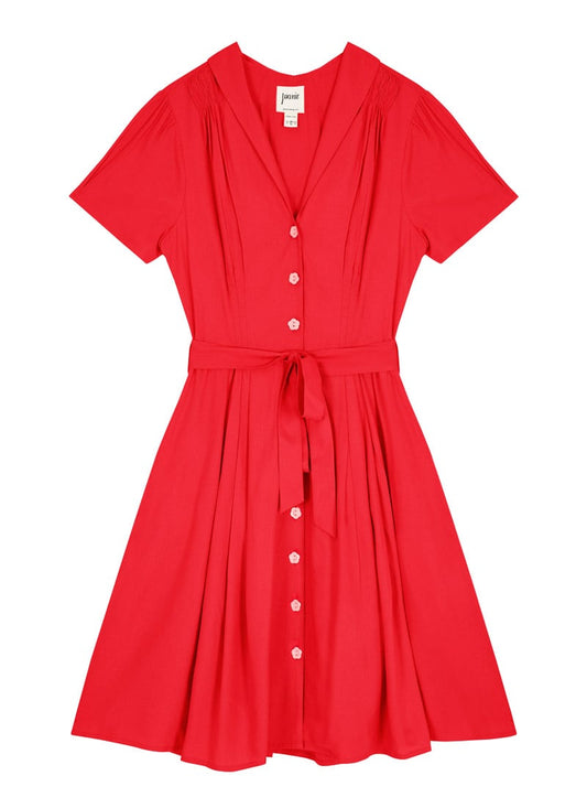 Barbara Button-Through Dress - Red
