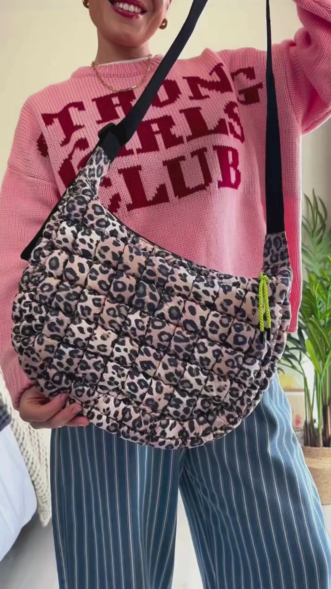 Dumpling Leopard Quilted Crossbody Bag