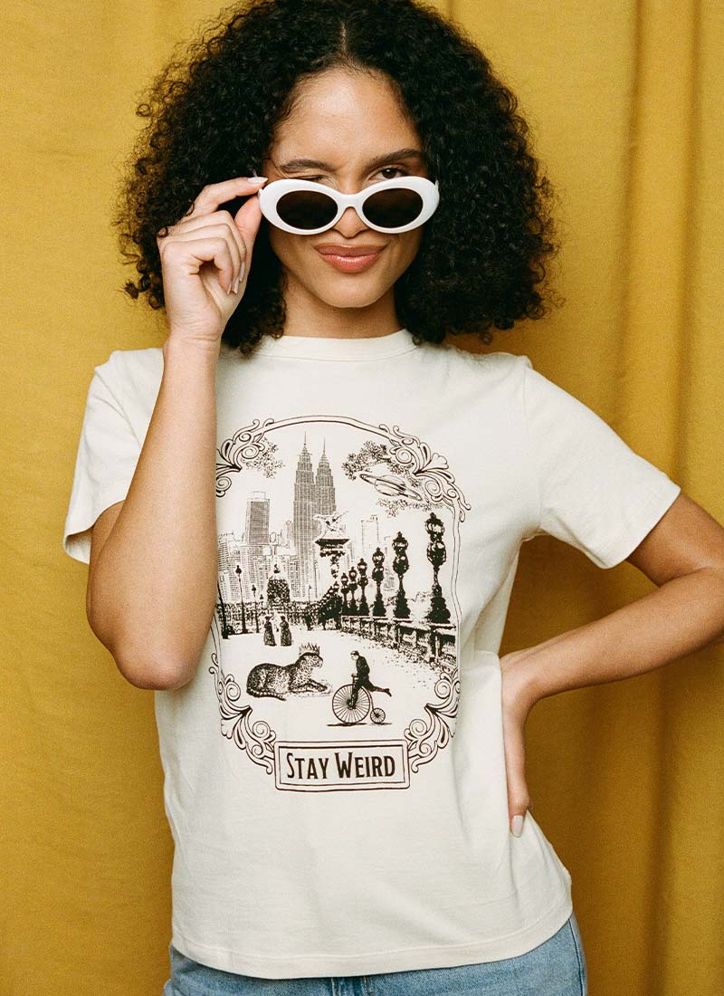 Beatrice Stay Weird Graphic Slogan Tee - Sustainable Organic Cotton (White)