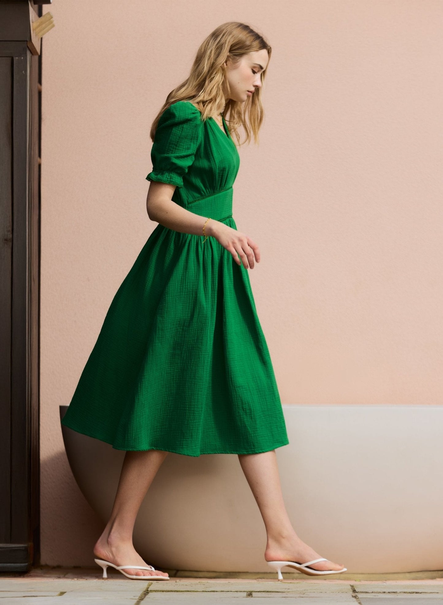 Bella Organic Cheesecloth Midi Dress - Bright Emerald