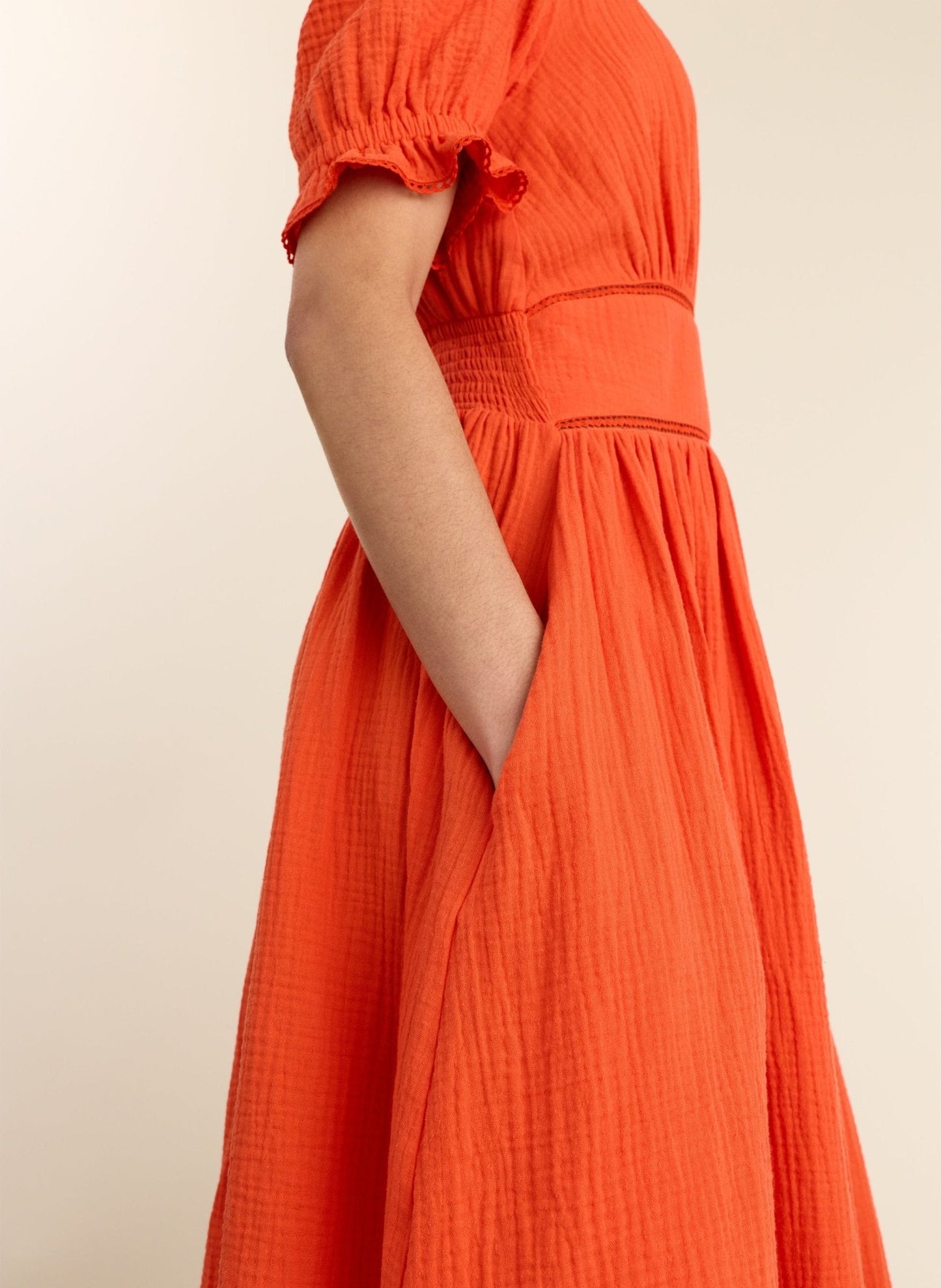 Bella Organic Cheesecloth Midi Dress - Tangerine