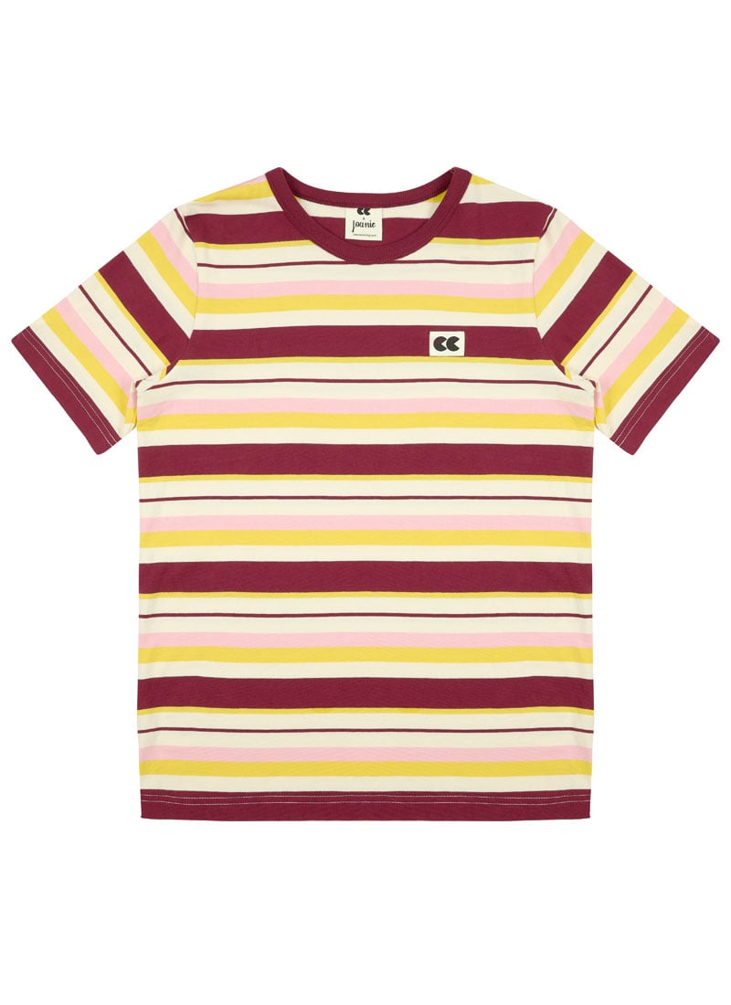 Community Clothing X Joanie - Belmondo Burgundy And Yellow Breton Stripe Tee - Red