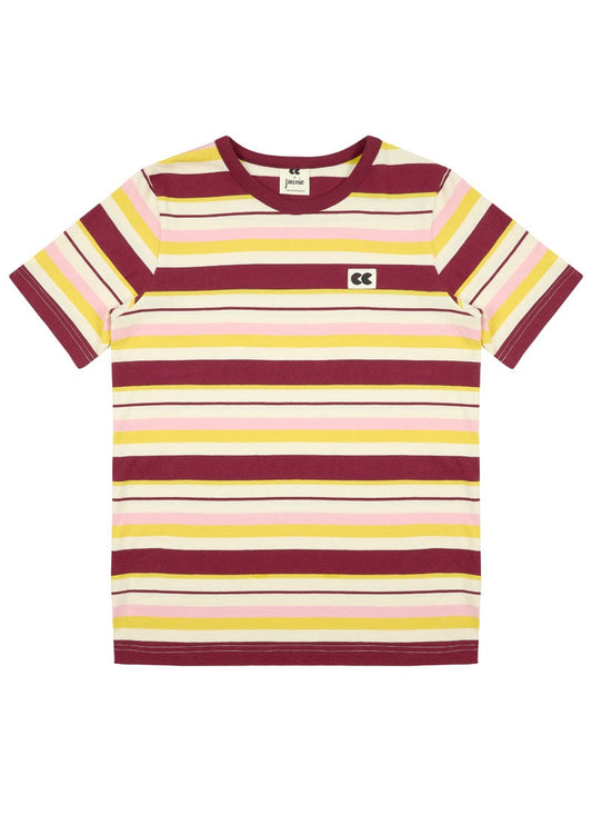 Community Clothing X Joanie - Belmondo Burgundy And Yellow Breton Stripe Tee - Red
