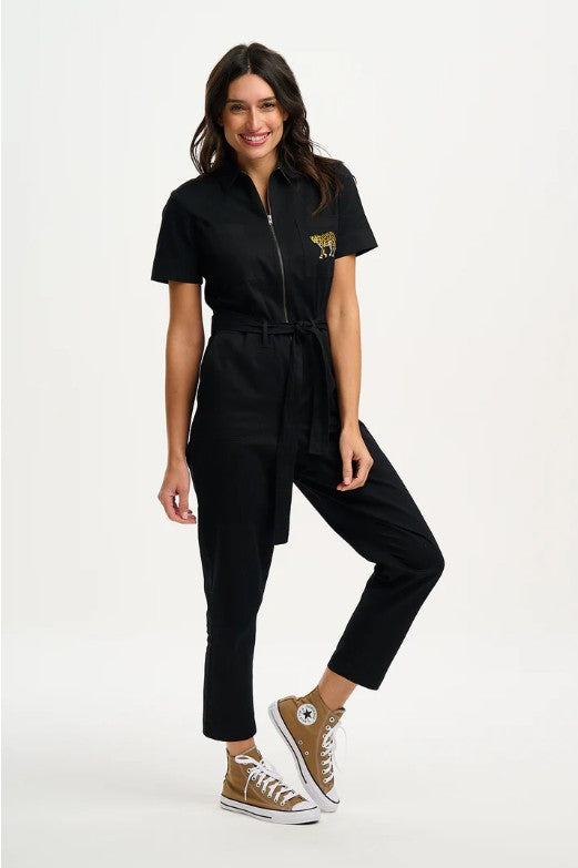 Billy Boilersuit - Black, Leopard pocket