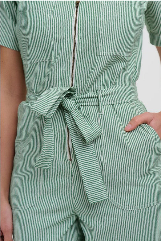 Billy Boilersuit - Green/White, Narrow Stripe
