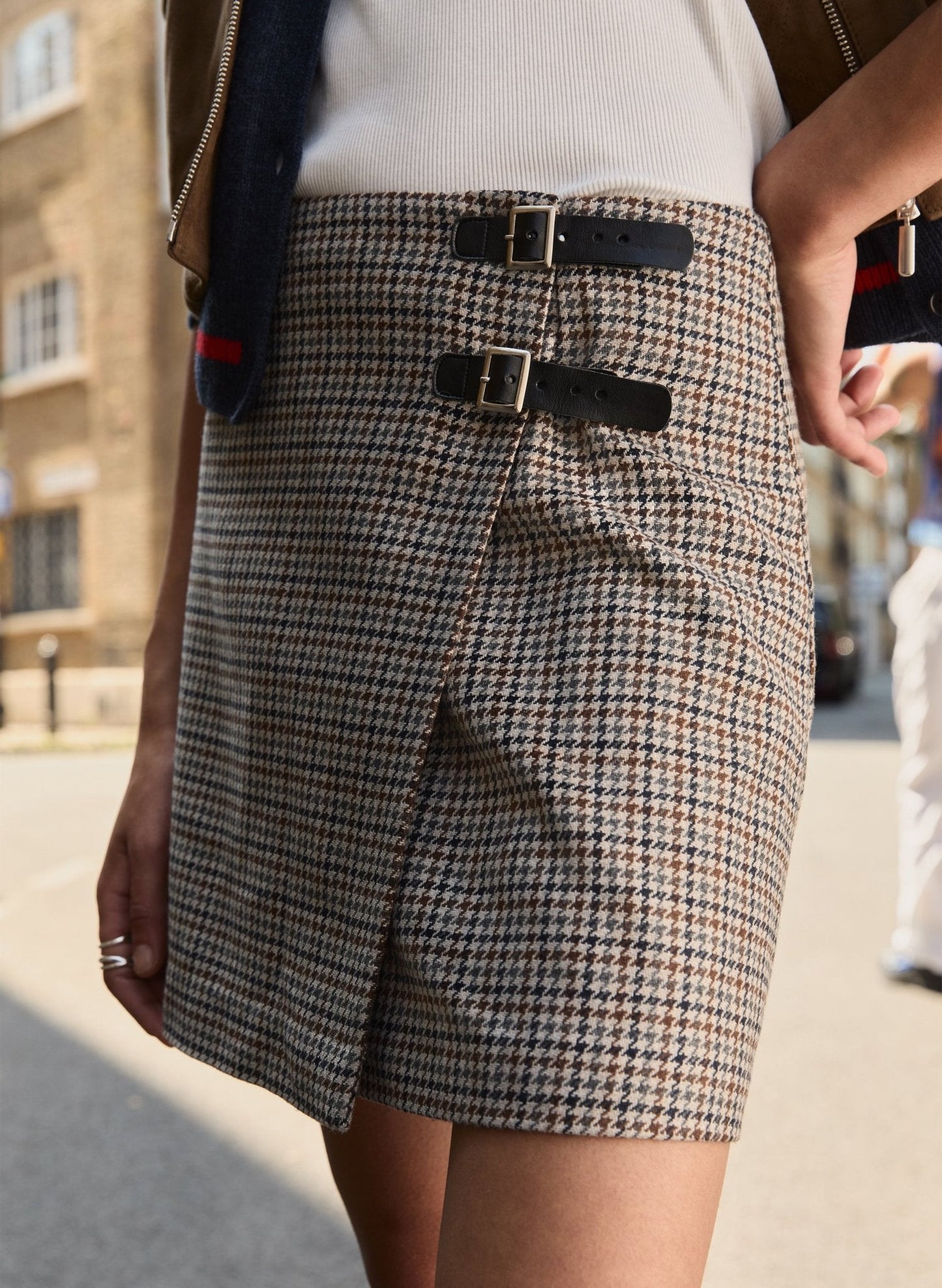 Blaine Wool Blend Kilt / Neutral Puppytooth Check