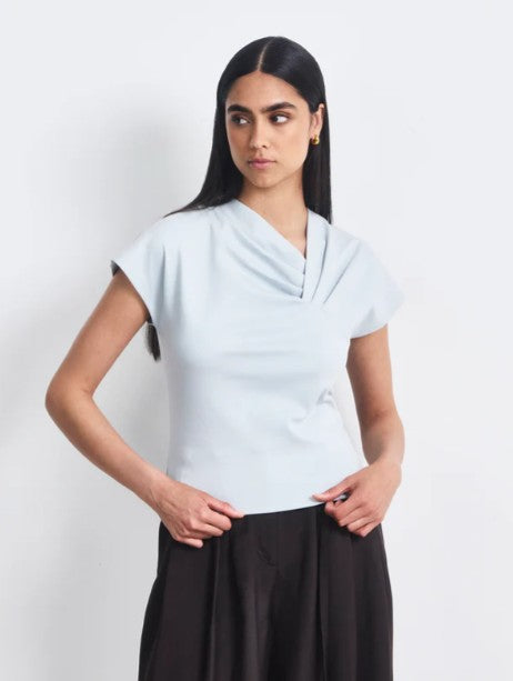 Ice blue cotton draped top.