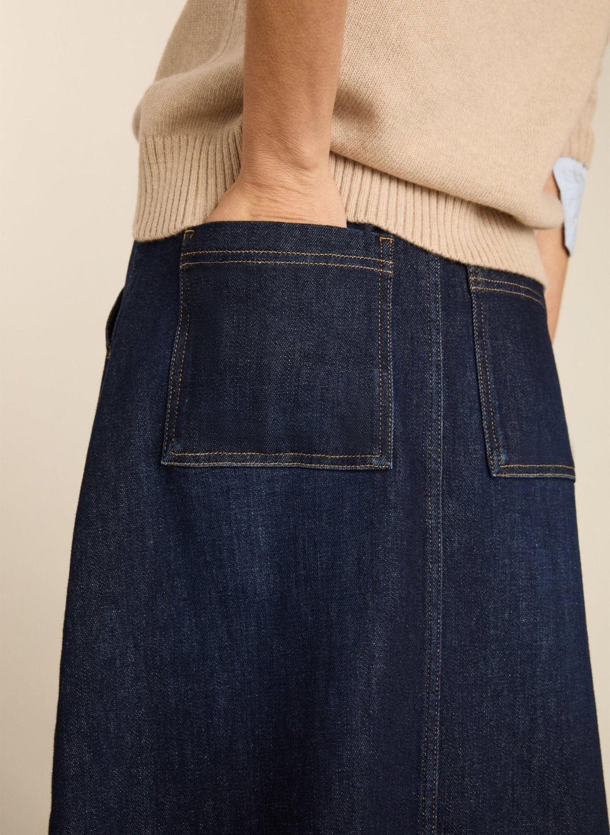 Bobbie Organic Cotton Stretch Denim Midi Skirt - Dark Indigo