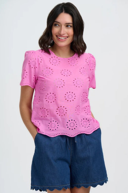 Pink broderie anglaise top.