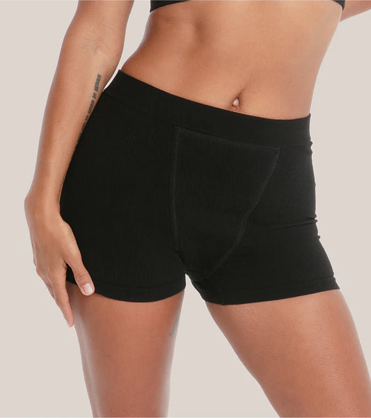 Period Underwear - Seamless Ribbed Boxer Short, Heavy Flow, Black