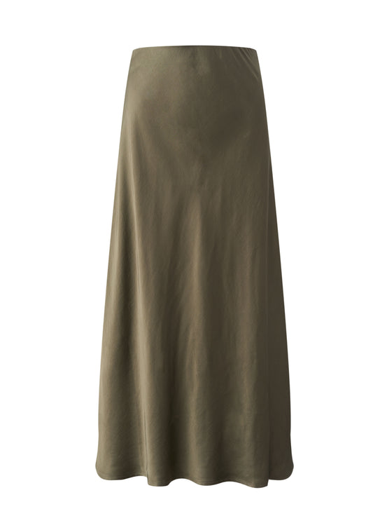 Busby & Fox khaki midi skirt for Soft Autumn and Warm Autumn palettes