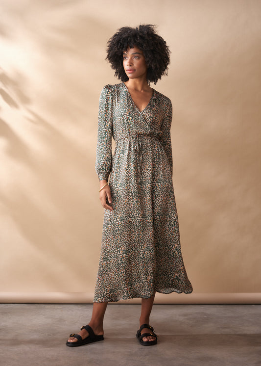 Evelyn Leopard Satin Dress