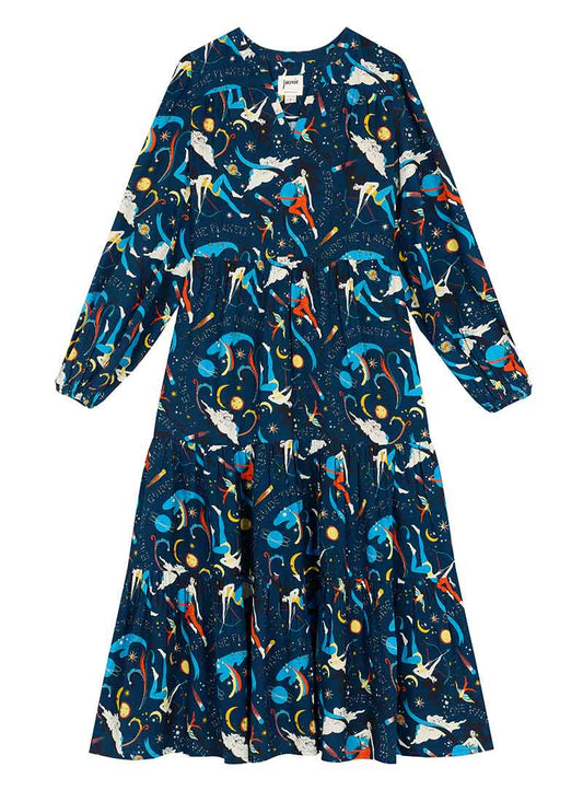 Cady Astrological Print Long Sleeve Smock Dress - Blue